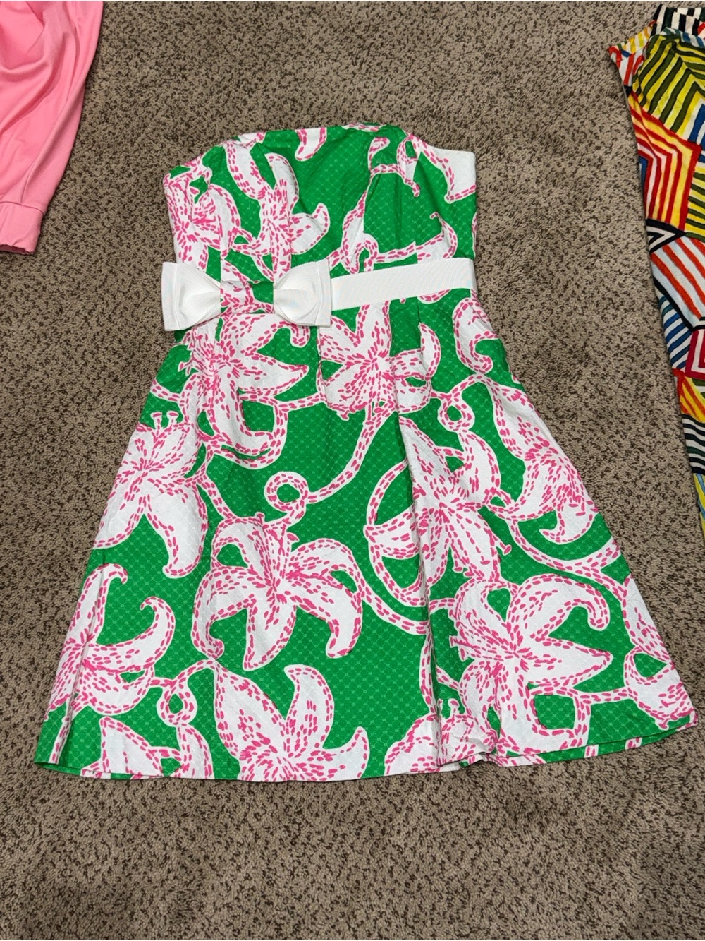 LILLY PULITZER Amberly Strapless Floral Bow Dress Green Pink White | Wonen’s 2